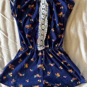 Floral Navy Romper with Lace Detail